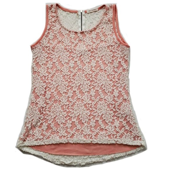 Tea N Rose Women’s White Lace Lined Pink/Coral Sleeveless Tank Top Medium - Picture 2 of 15